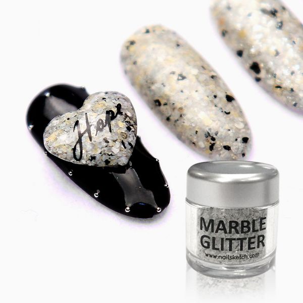 Nail Sketch Marble Glitter Grey